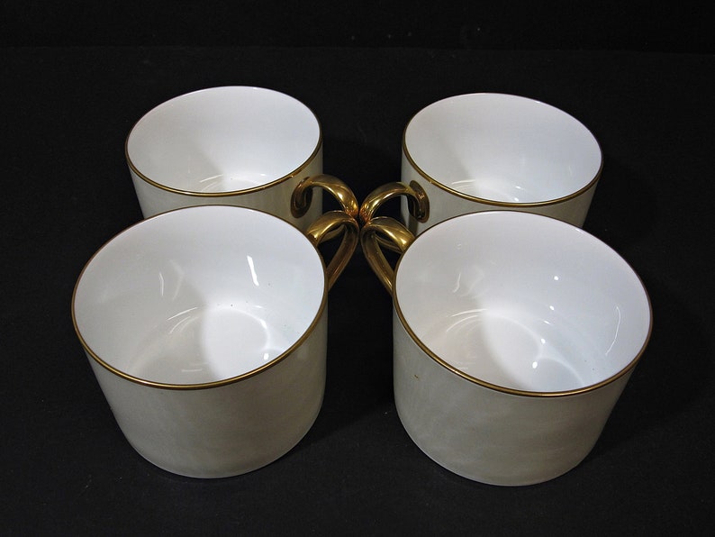 4X Swid Powell Coffee Tea Cup Taffeta Pattern Beige Gold by Freddie Leiba
