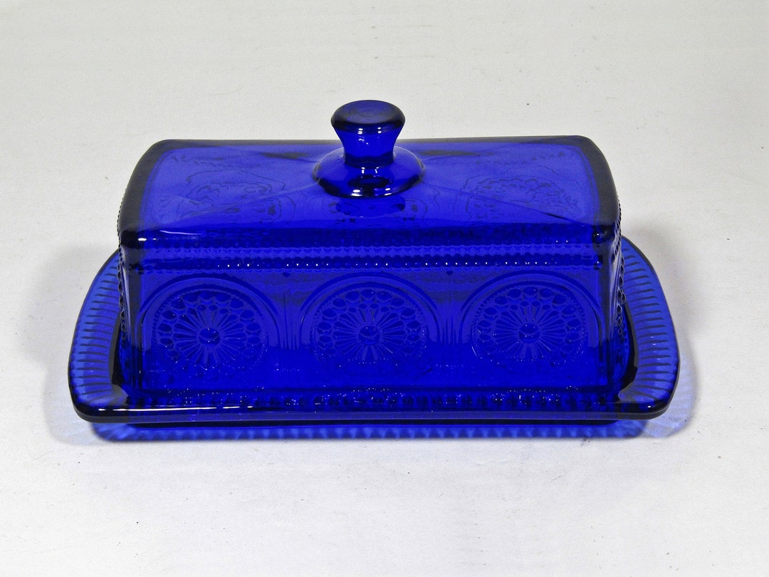 Pioneer Woman Cobalt Blue Adeline Glass Covered Butter Dish EUC Etsy