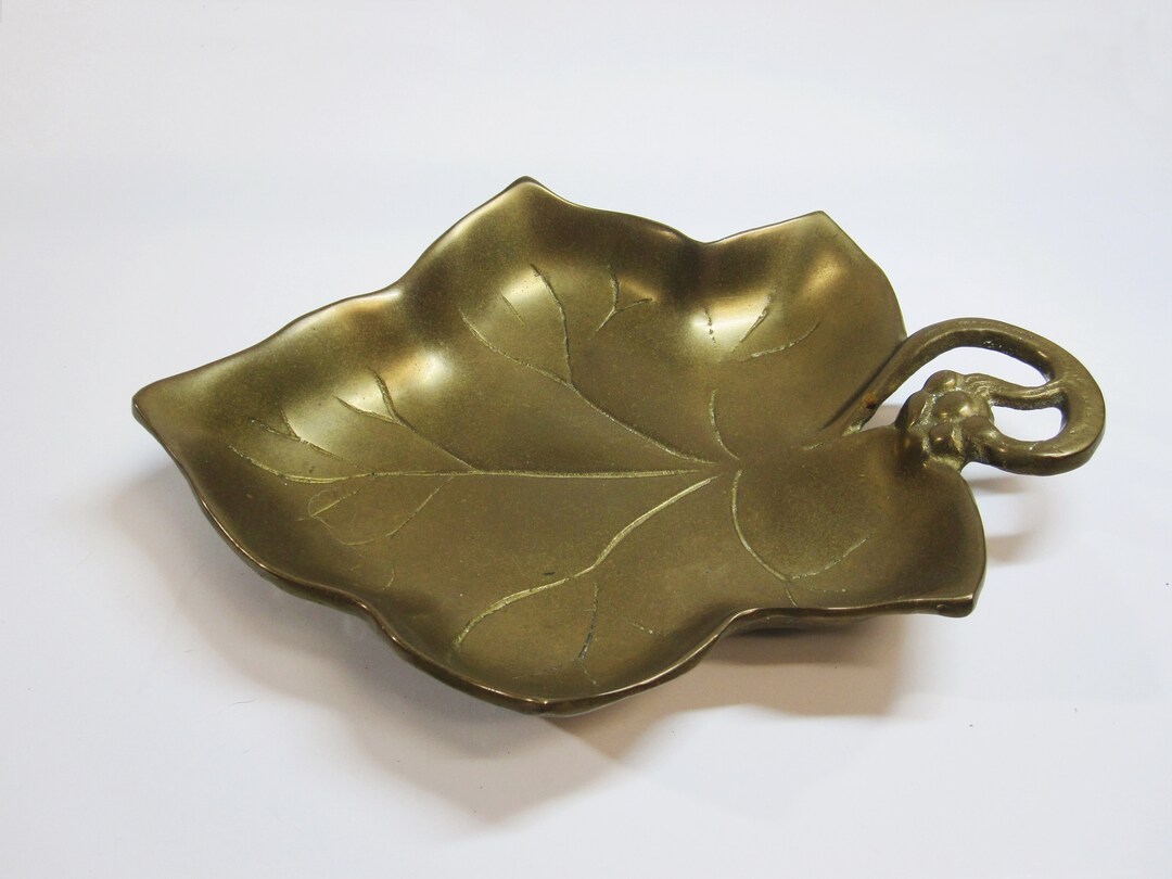Vintage Solid Brass Leaf Dish Container Trinket Heavy 4 Lbs Large 11