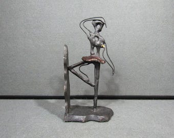 Vintage Brutalist Ballerina Bookend, Abstract Metal Dancer Sculpture, Mid Century Modernist Metal Art, Ballet Decor