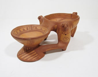Mayan Fertility Ritual Double Rattle Bowl Sculpture - Unique Terra Cotta Studio Pottery