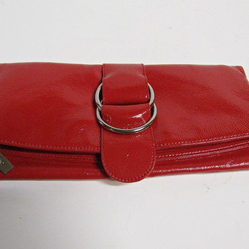 Retailer Hobo International Red Leather Zip Fold Clutch Cosmetic Purse Handbag Wallet