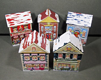 Harry London Fannie May Christmas Village Houses Tin Village SET OF 5