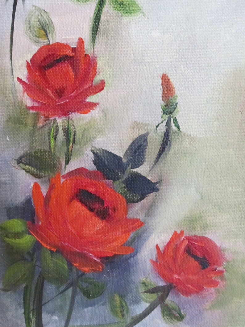 Vintage Oil on Canvas Board Red Roses Signed Very Nicely Etsy