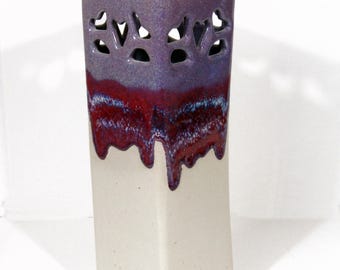 Handmade Studio Pottery Vase, Purple Red Drip Glaze, Heart Cutout Ceramic Vase