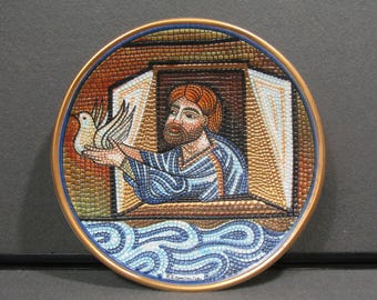 1984 Franco Lamincia Noah and Dove Plate, Veneto Flair Italy, St Marks Venice Byzantine Mosaic Collector Plate