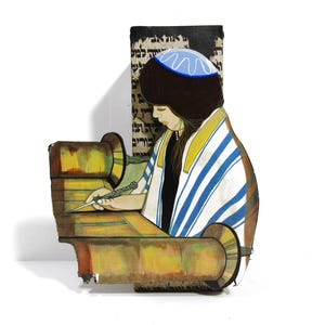 Vintage Jewish Scribe Hand Painted Wood Music Box Judaica Folk Art Sofer Torah Scroll Hebrew Script Collectible 10”x7”x4.5” Decor Gift