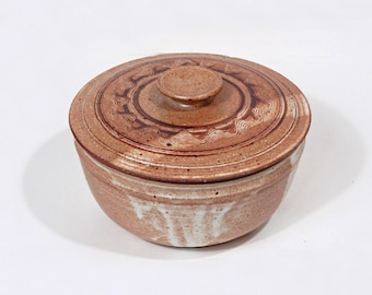 Signed Studio Pottery Steam Pot, Hand Thrown Lidded Stoneware Pot with Central Chimney, Rustic Ceramic Kitchen Decor