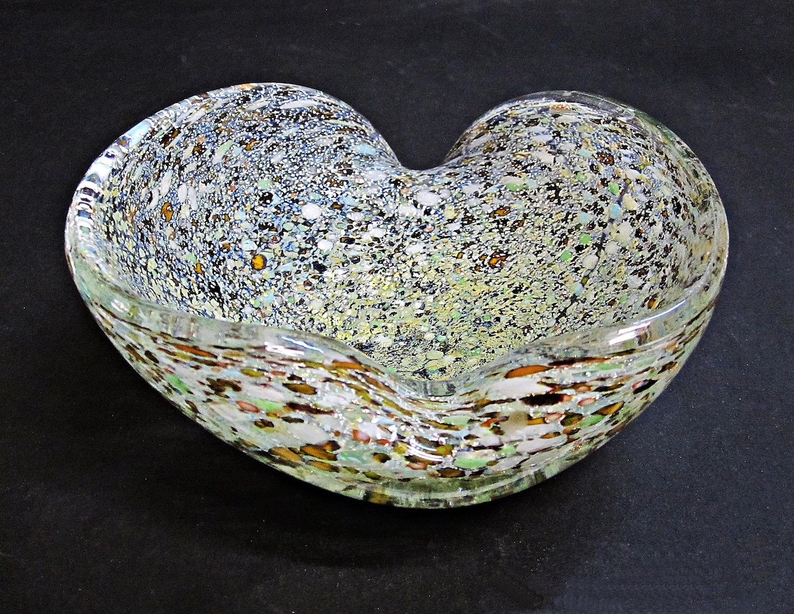 Murano Art Glass Heart Shaped Bowl With Real Gold & Silver Etsy