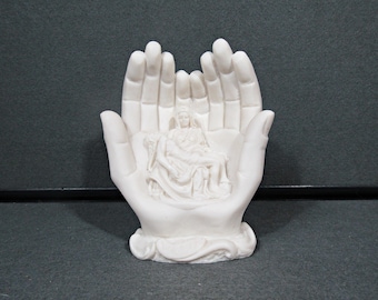 Pieta Resin Statue, Virgin Mary Holding Jesus in Cupped Hands, Catholic Religious Figurine, Christian Prayer Altar Decor