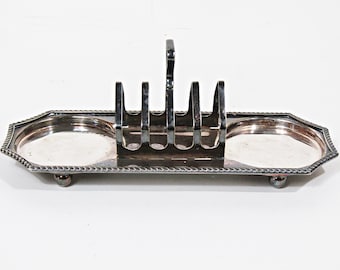Antique Cheltenham EPNS Silverplate Toast Rack, English Jam Jelly Breakfast Server, Vintage Formal Tableware 03009