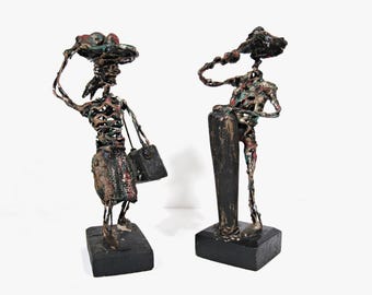 Pair of Serraty Brutalist Wire Sculptures, Dominican Republic Folk Art Figures