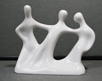 Vintage Naaman Israel Abstract Porcelain Figurine, Modern White Dancing Figures Sculpture, Love Friendship Family Decor