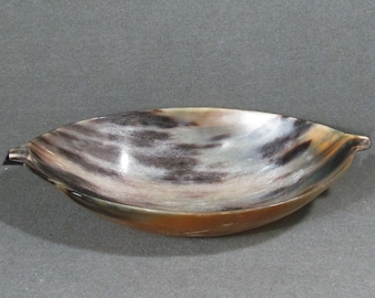Handcrafted Buffalo Horn Bowl with Handles, Vintage Natural Polished Multicolor Organic Boho Decorative Catchall