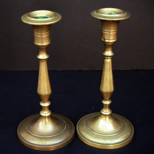 Pair of Vintage Great Quality Heavy Brass Candle Holder Stick Candlestick 8 inches Tall