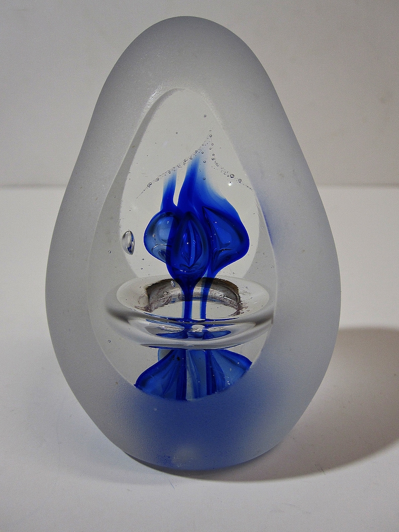 Art Glass Paperweight Egg or Tear Shaped Blue Bubble with Etsy