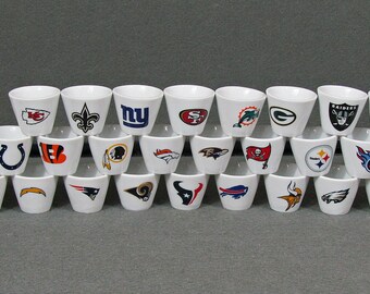 NFL Miniature Ceramic Cups Lot of 29, Vintage Football Team Logo Mini Mugs, Sports Collector Display