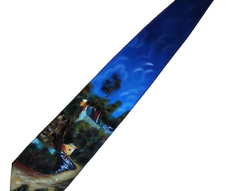 Hand Painted Men Silk Neckties Novelty Impressionist Art Tie House at Auvers Van Gogh