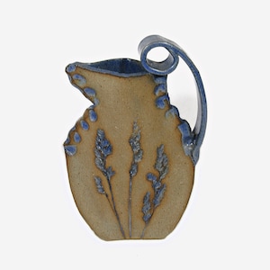 Hand-Crafted Stoneware Pitcher with Carved Leaves - Signed by Artist