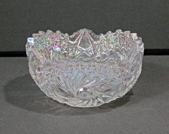 L.E. Smith Comet in the Stars Iridescent Crystal Bowl, Opalescent Carnival Glass Style, Vintage Pressed Glass Decor