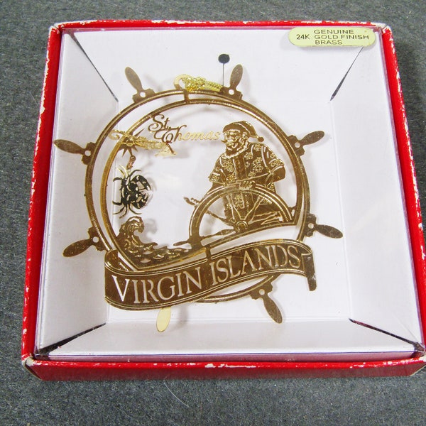 Nations Treasures 24K Gold Brass ST. Thomas VIRGIN ISLANDS Christmas Ornament