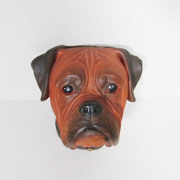 Vintage 1968 Bossons England Chalkware Boxer Dog Face Figurine - Hand-Painted Collectible