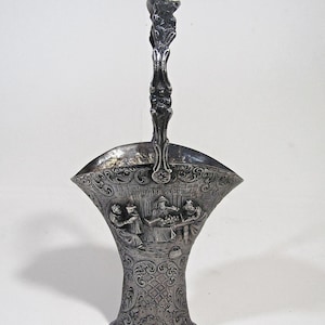 Victorian Era Silver Plate Basket – Hallmarked H88, Ornate Embossed Scene 7&quot;