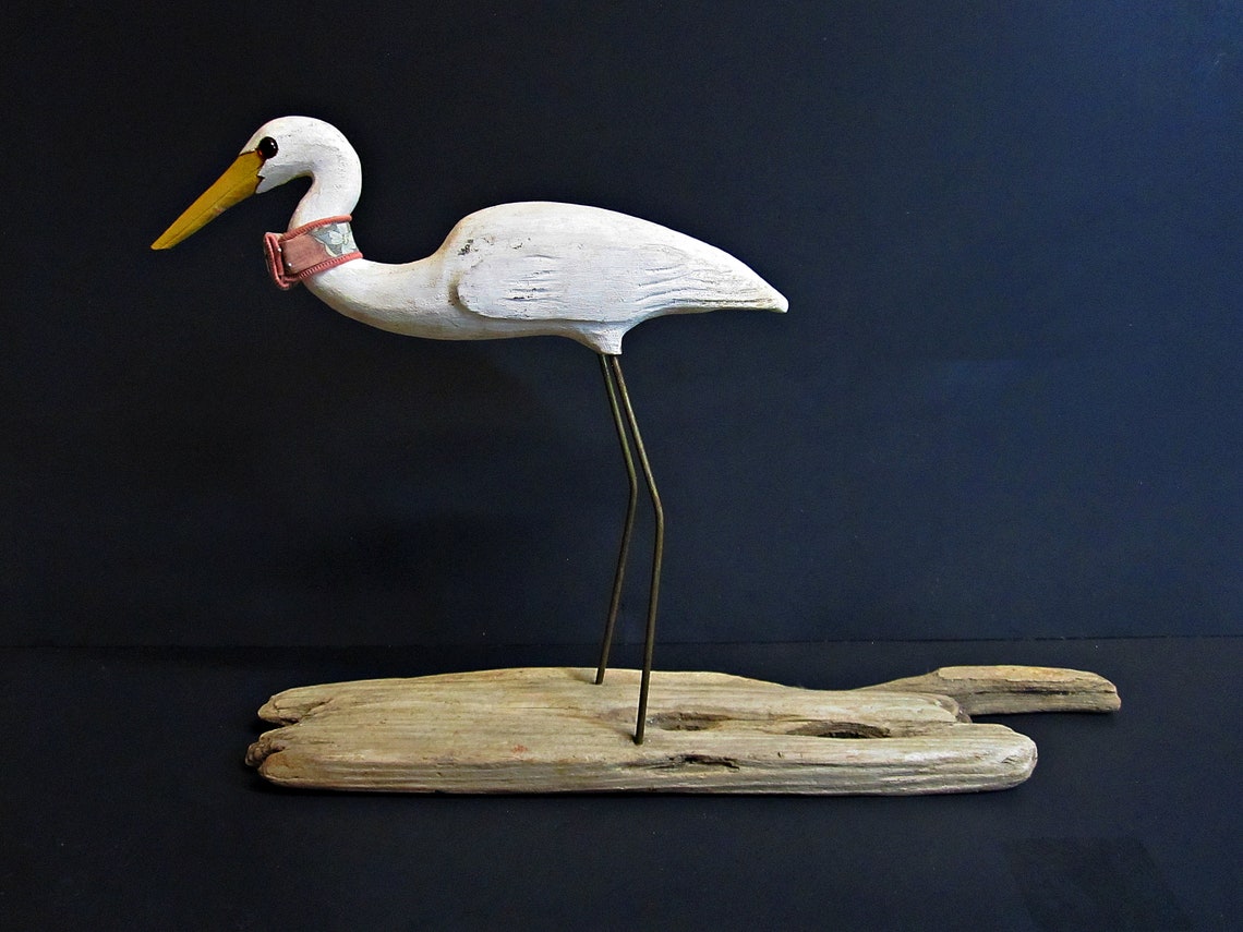Primitive Wood Carved Crane Heron Egret Figurine statue w/ Etsy 日本
