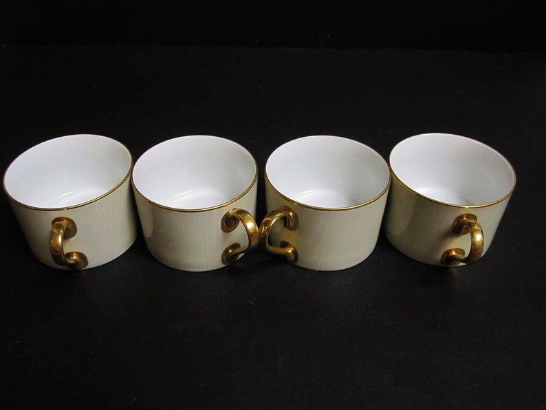 4X Swid Powell Coffee Tea Cup Taffeta Pattern Beige Gold by Freddie Leiba