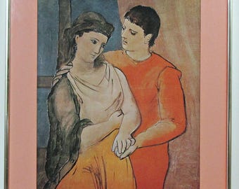 Vintage Mid Century Pablo Picasso The Lovers Framed Art Print, MCM Modernist Couple Wall Decor, Pre-1973