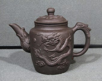 Chinese Yixing Zisha Dragon Teapot, 600ml Gongfu Tea Pot, Brown Purple Clay Teapot, Asian Tea Ceremony Decor