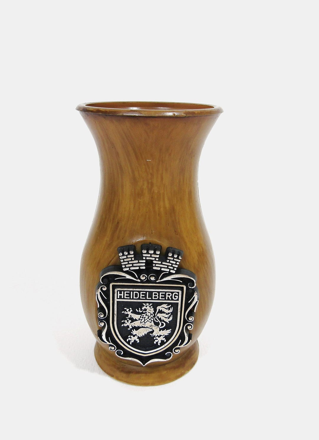 Kitsch German Vintage West German Faux Wood Bud Vase, Heidelberg Crest Souvenir ...