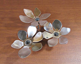 Vintage IKEA Monica Mulder 3 Flower Taper Candle Holder, Silver Chrome Floral Candleholder, 1990s Scandinavian Modern Table Decor
