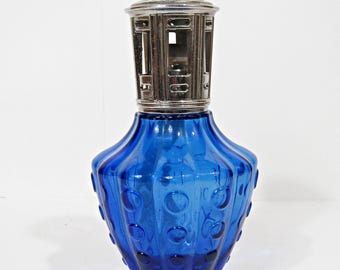 Vintage Lampe Berger by Revol Blue Floral Porcelain Fragrance Lamp, Made in France