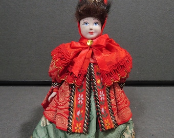 Traditional Russian Folk Doll, Porcelain Face Doll, Red Winter Costume, Eastern European Folk Art Doll, 6.5 Inch Collectible