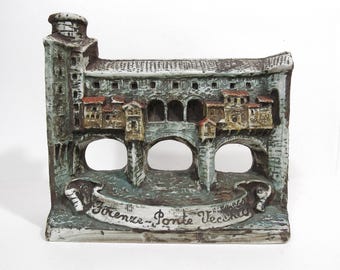 Vintage 1950s Ponte Vecchio Florence Italy Ceramic Decanter, Italian Architectural Barware, Mid Century Figural Decor