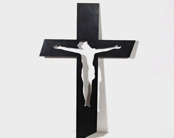Jesus Christ Cross Steel Metal Wall Art Decor - Christian Home and Office Artwork - 20 Inches Tall