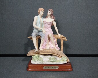 The Micena Collection Romantic Couple Figurine, Guy and Girl Bridge Statue, Vintage Style Love Sculpture, Pastel Decorative Figurine