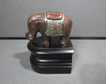 Vintage Copper Elephant Bookend Status, Flower of Life, Metal Wood Single Bookend, Korea