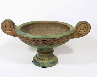 Handcrafted Large Terracotta Footed Bowl - Pedestal Centerpiece with Textured Elegance Decorative Sculptural Textured Bowl