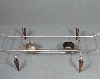MCM Teak & Chrome Casserole Stand Warmer with Candle Holders