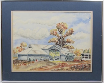 Vintage Watercolor Painting Old Country House/Barn by Norman (1963)