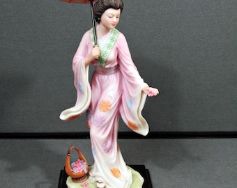 La Verona Collection Woman in Pink Kimono Figurine with Parasol Asian Lady Floral Statue 13.25 Inch Decorative Collectible