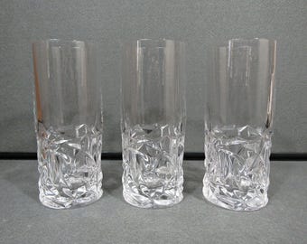 Tiffany & Co Rock Cut Crystal Highball Glasses Set of 3 Signed