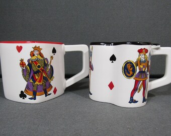 Set of 2 Playing Card Ceramic Mugs, King of Hearts Mug Set, Poker Game Night Coffee Cups