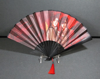 Tian Guan Ci Fu Hua Cheng Anime Cosplay Two-Sided Folding Fan, Red Black Decorative Hand Fan with Box