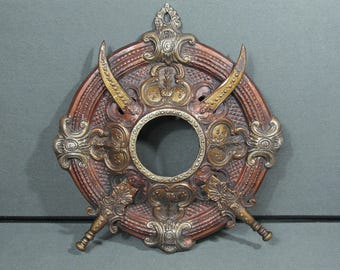 Vintage Dhal Talwar Wall Decor Indian Shield Sword Metal Plaque EERA 534 Ornate Mixed Metal Folk Art Wall Hanging