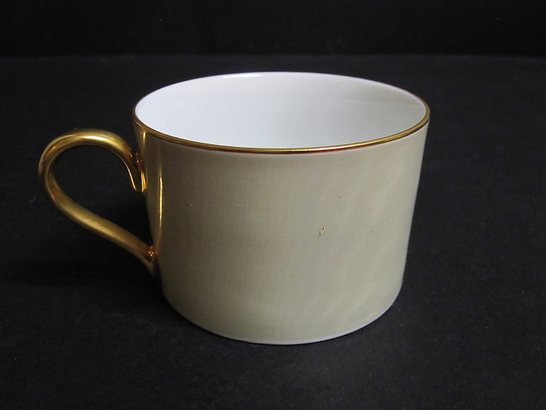 4X Swid Powell Coffee Tea Cup Taffeta Pattern Beige Gold by Freddie Leiba