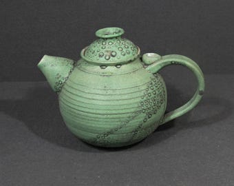 Handmade Studio Pottery Teapot, Green Matte Glaze Ceramic Tea Pot, Modernist Artisan Pottery, 52 Oz Large