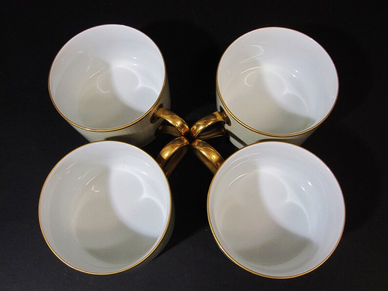 4X Swid Powell Coffee Tea Cup Taffeta Pattern Beige Gold by Freddie Leiba